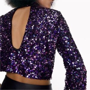 Zara Purple Sequin Crop Top Open back